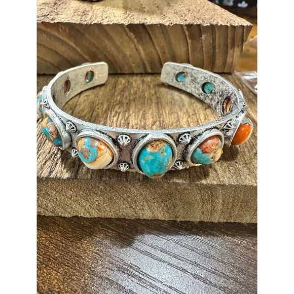 Navajo Gemstone Cuff Bracelet - Unique Artisan Design, Boho Chic, Ships in Gift
